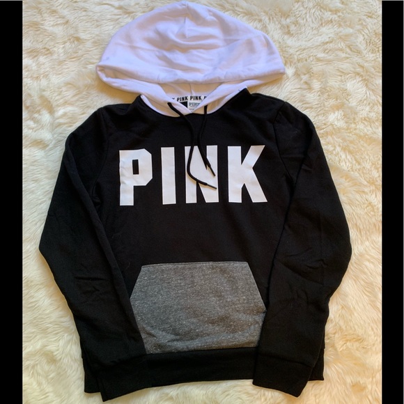 Pink Victoria\u2019s Secret Black White \u0026 Grey Hoodie